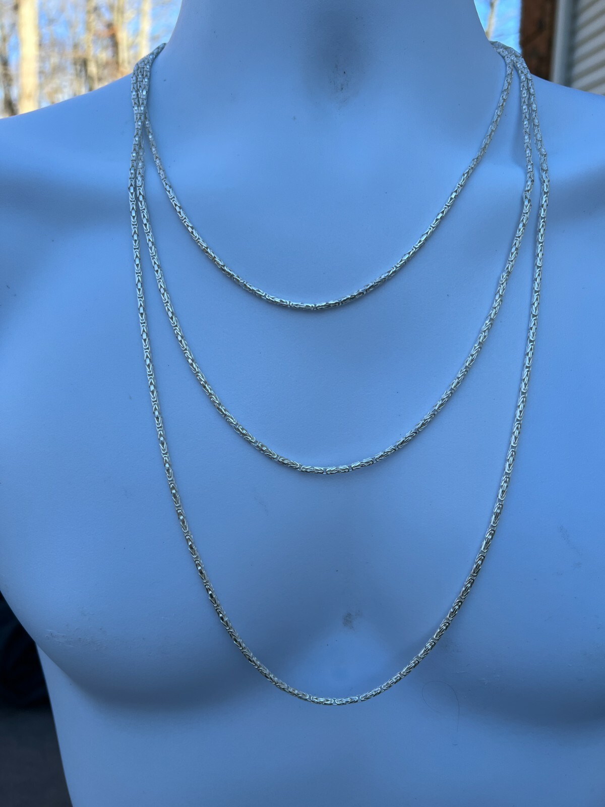 Real Solid 925 Sterling Silver Byzantine Rope Chain Necklace 2mm 16-30″ Length