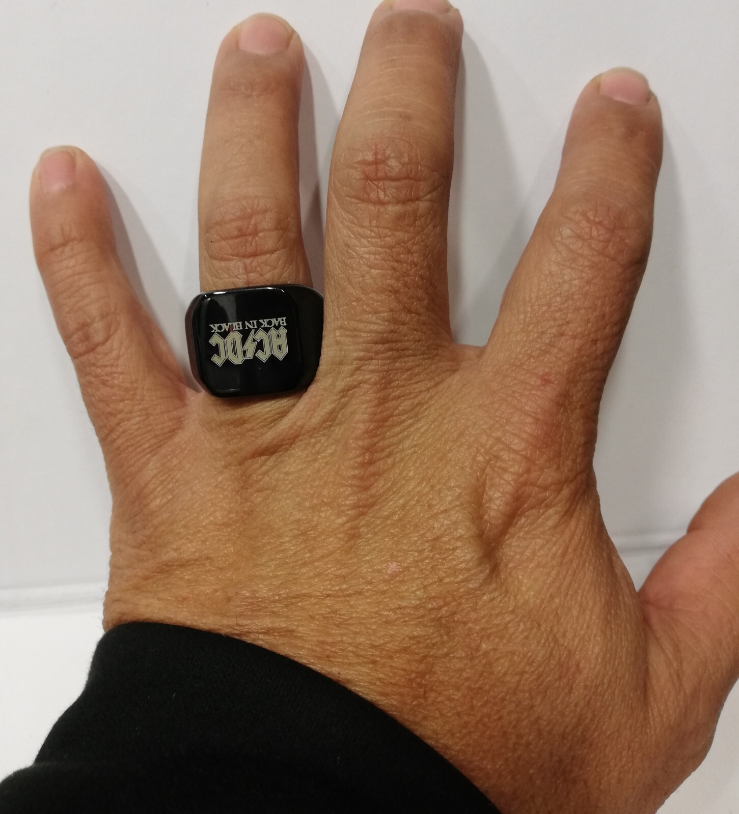 Titanium Men’s Black 316L Stainless Steel AC/DC Biker Ring New.