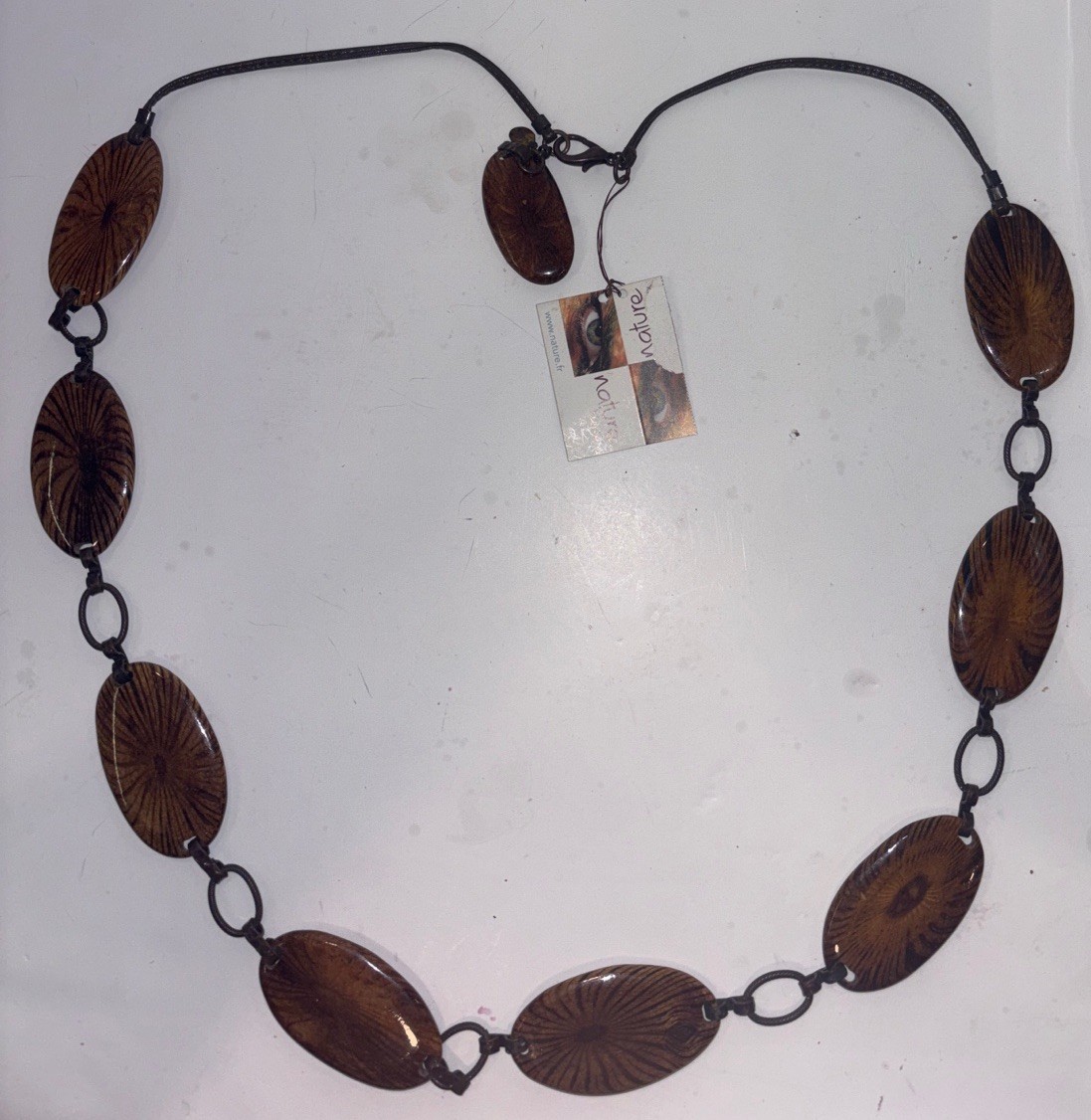 NATURE BIJOUX France 42″ Long Statement Necklace Brown Tagua Nut & Organic Wood