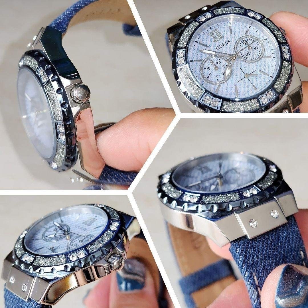 GUESS wristwatch denim sparkling with stones Blue