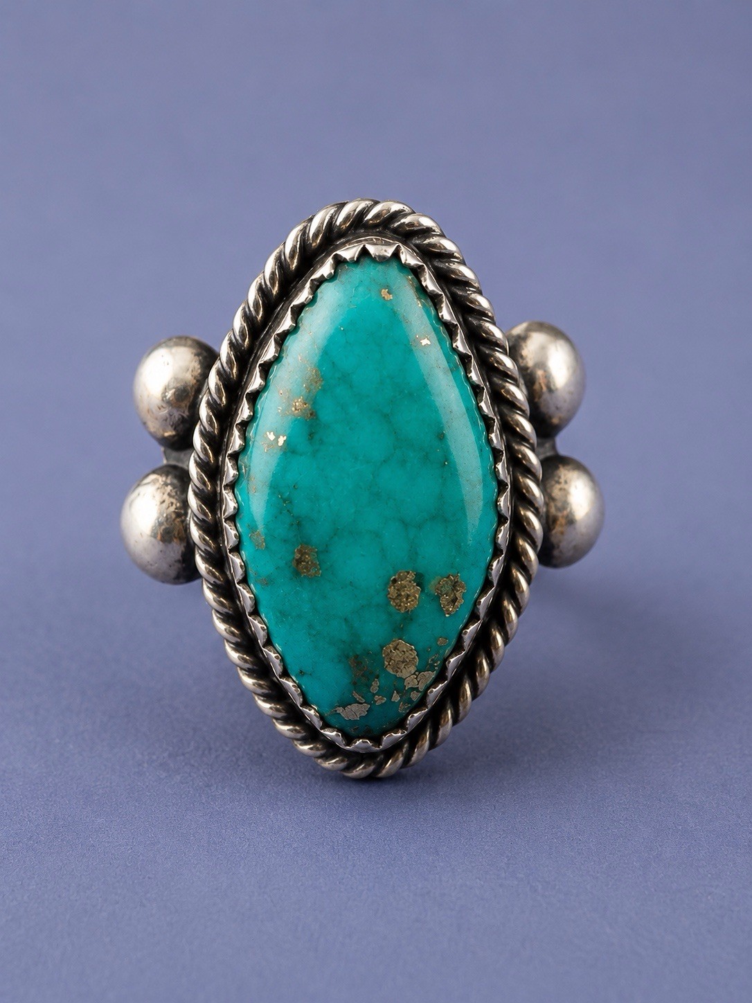 Antique 1920s Navajo .925 Sterling Silver Natural Turquoise Native American Ring
