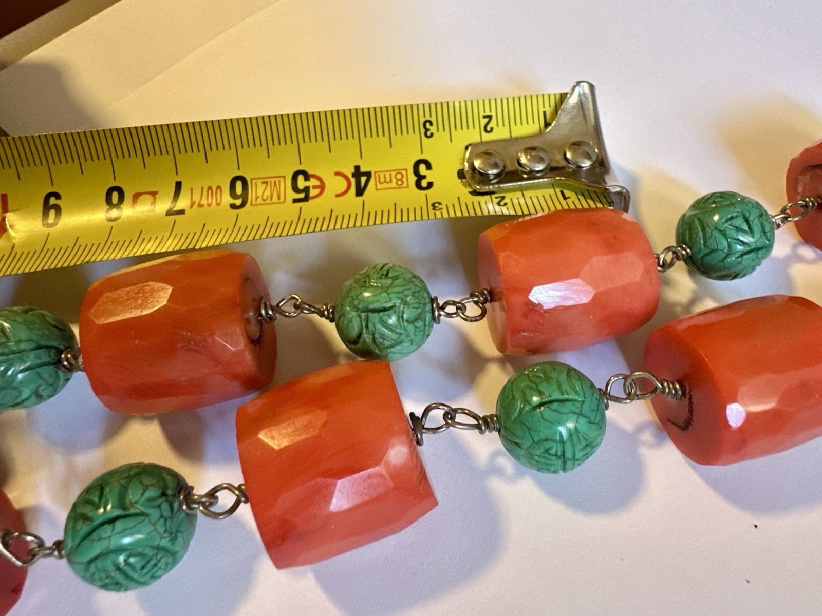 PINK CORAL NECKLACE MATCHING FACETED BEADS-TURQUOISE-SILVER 925-80 CM