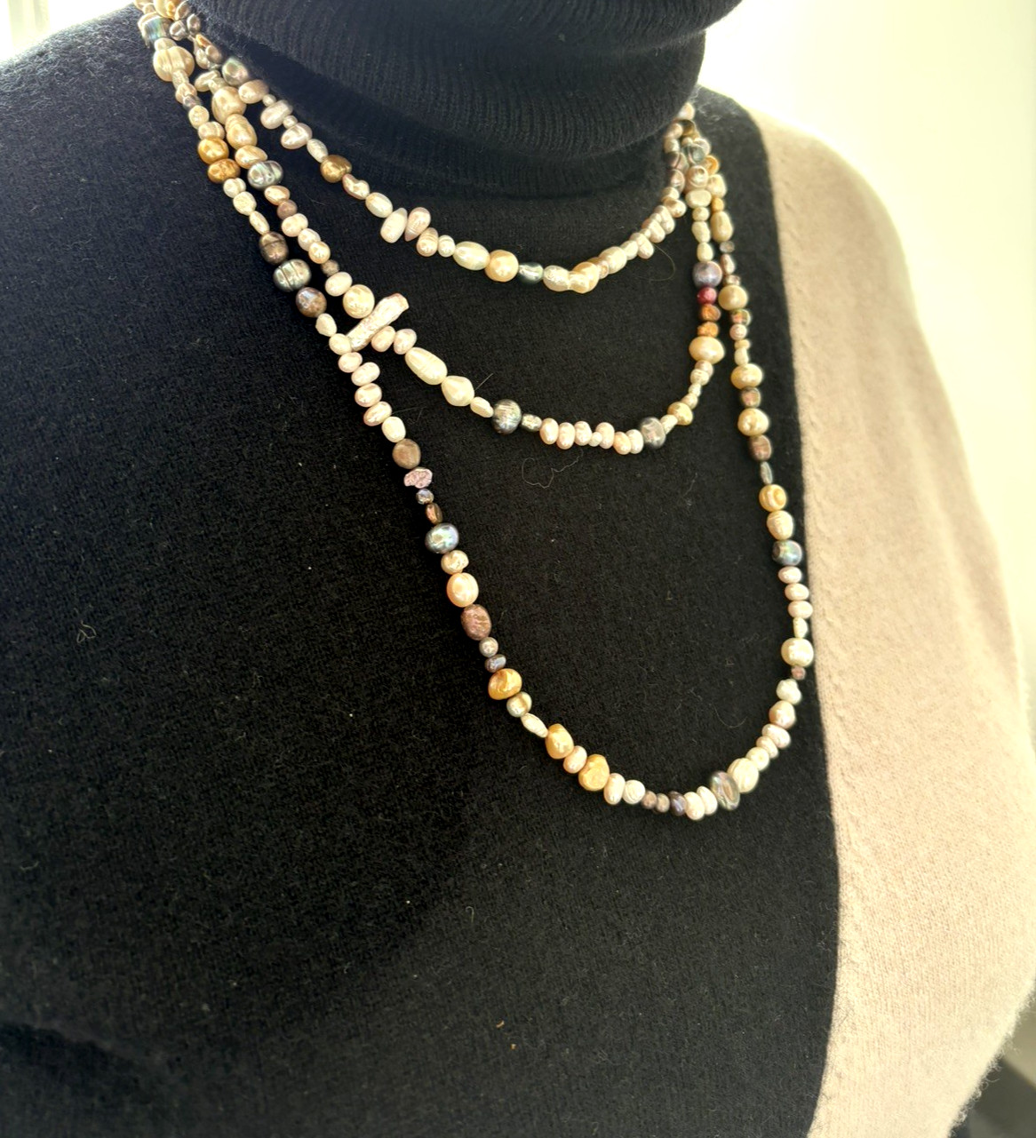Multicolor Freshwater Pearl 69″ Long Necklace Iridescent Variation