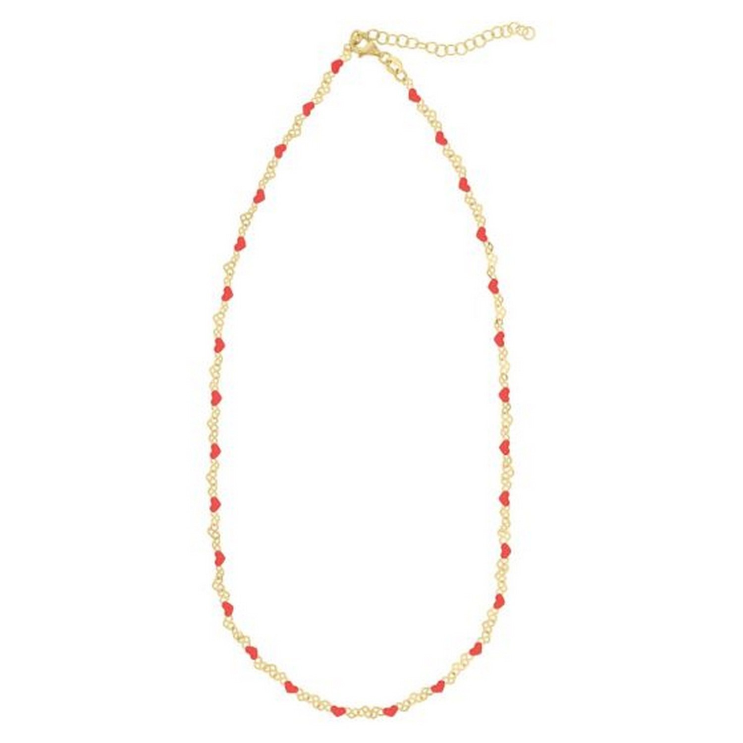 Sterling Silver Gold Plated Red Enamel Hearts Necklace