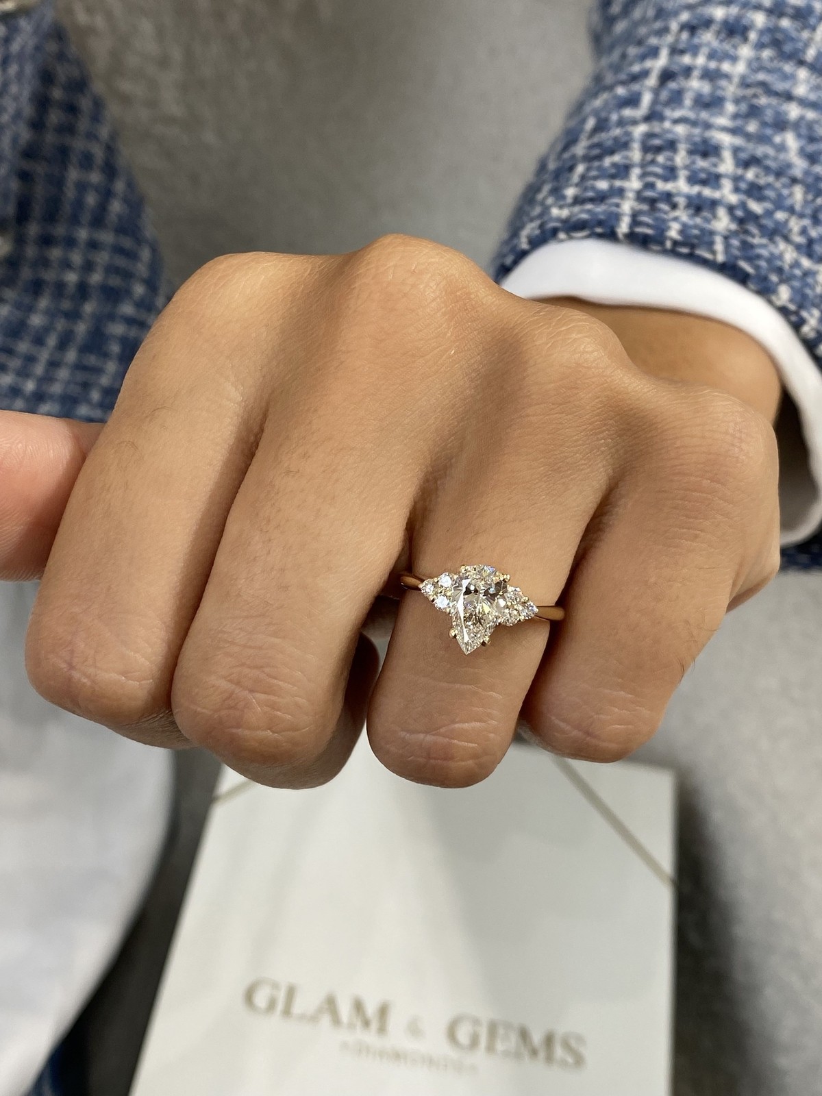 Proposal Ring Yellow Gold 1.2ct IGI Certified E/VVS2 Pear Lab Created Diamond