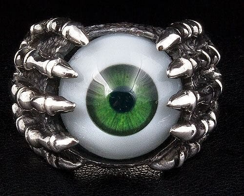 Sterling Silver Gothic Green Eye Ring