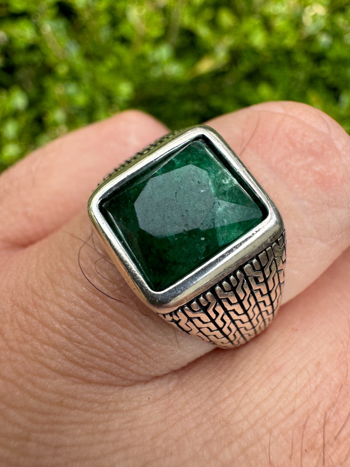 6ct Natural Green Emerald Real Genuine Gemstone Mens Real Solid 925 Silver Ring
