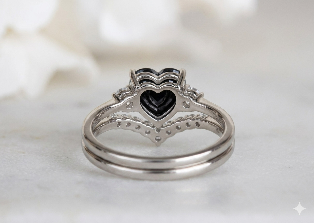4.50Ct Heart Cut Simulated Black Diamond Bridal Set Ring 14k White Gold Plated