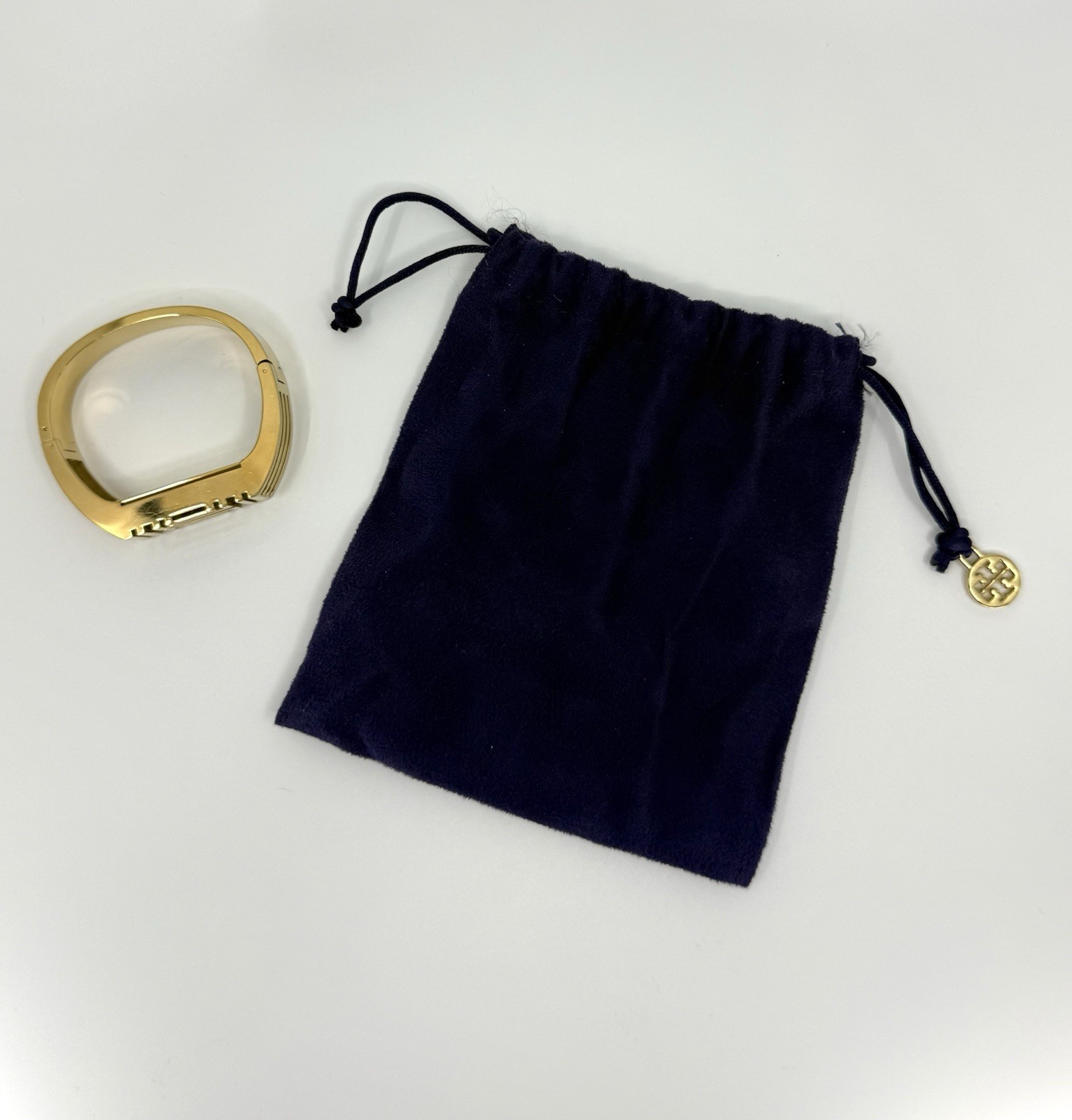 Tory Burch for Fitbit Metal GOLD Hinged Bracelet Dust Bag