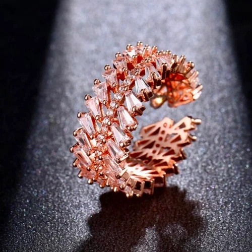 18k Rose Gold Plated Eternity Band Ring Made Simulated Diamond Adjustable