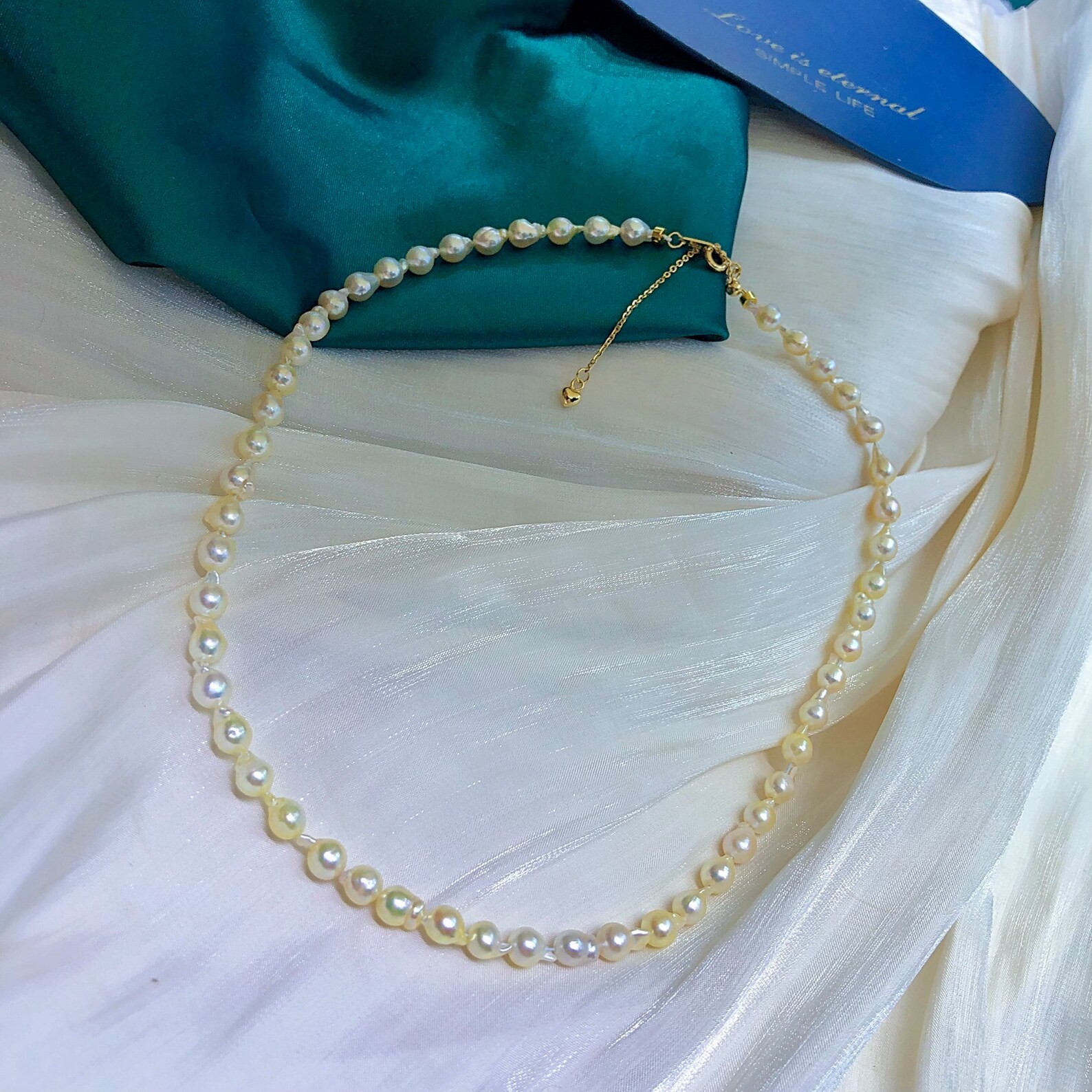5mm-5.5mm Japanese Akoya Baroque Pearls Beaded Necklace Bright Champagne Gold