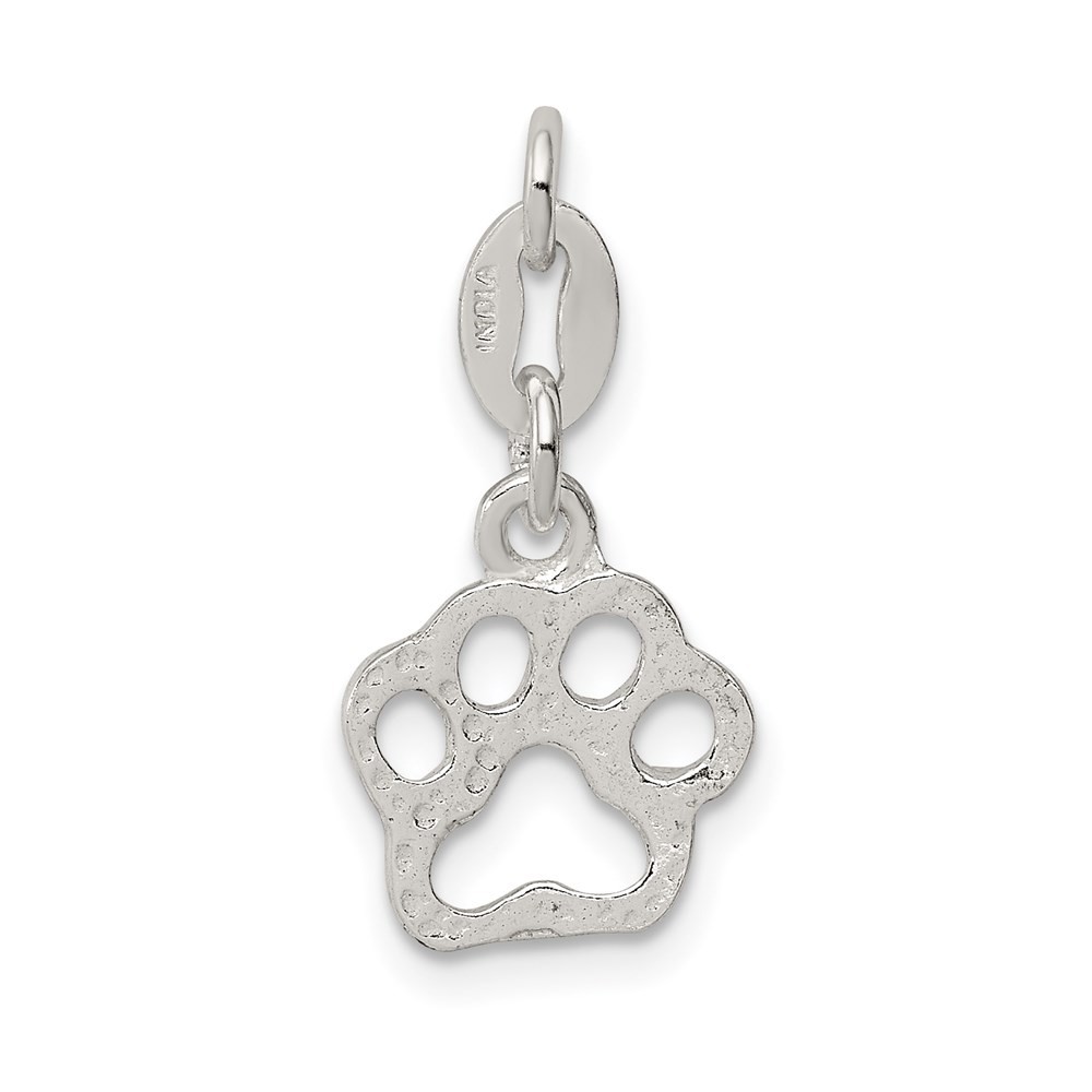 Sterling Silver Polished Paw Print Charm Necklace Womens