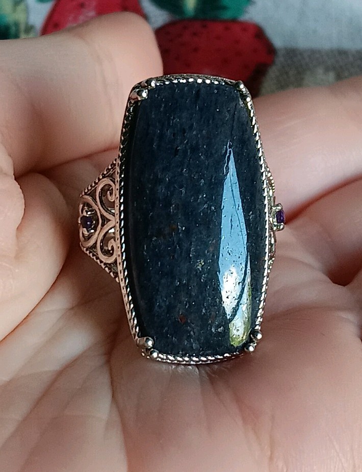 Karis STS Dark Stone Silver-Tone Statement Ring Size 7.75