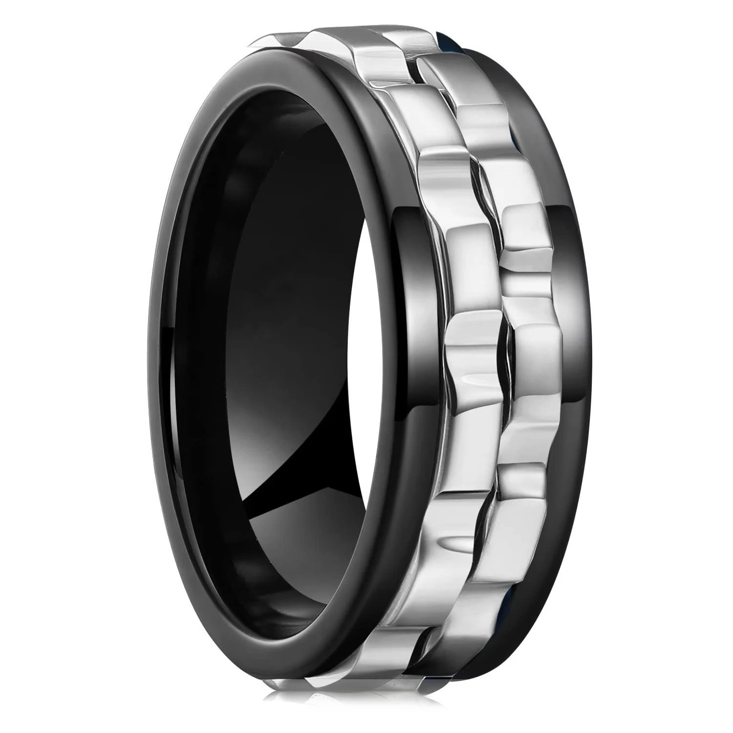 Anti Stress Stainless Steel Ring For Men Gear Chain Rotating Anxiety Relief
