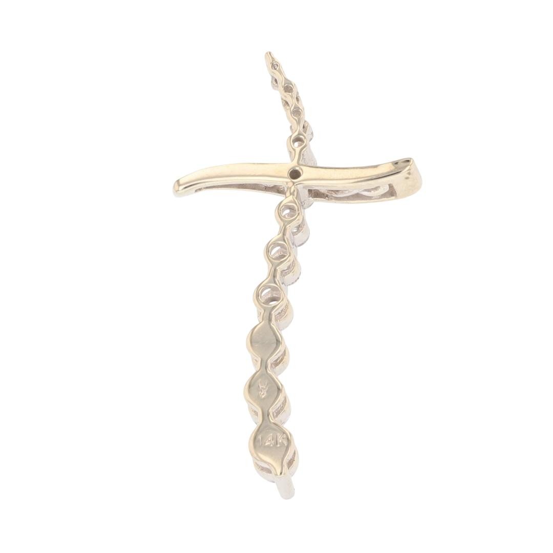 .42ctw Diamond Religious Wavy Cross Pendant No Chain 14k White Gold 1.98 Grams