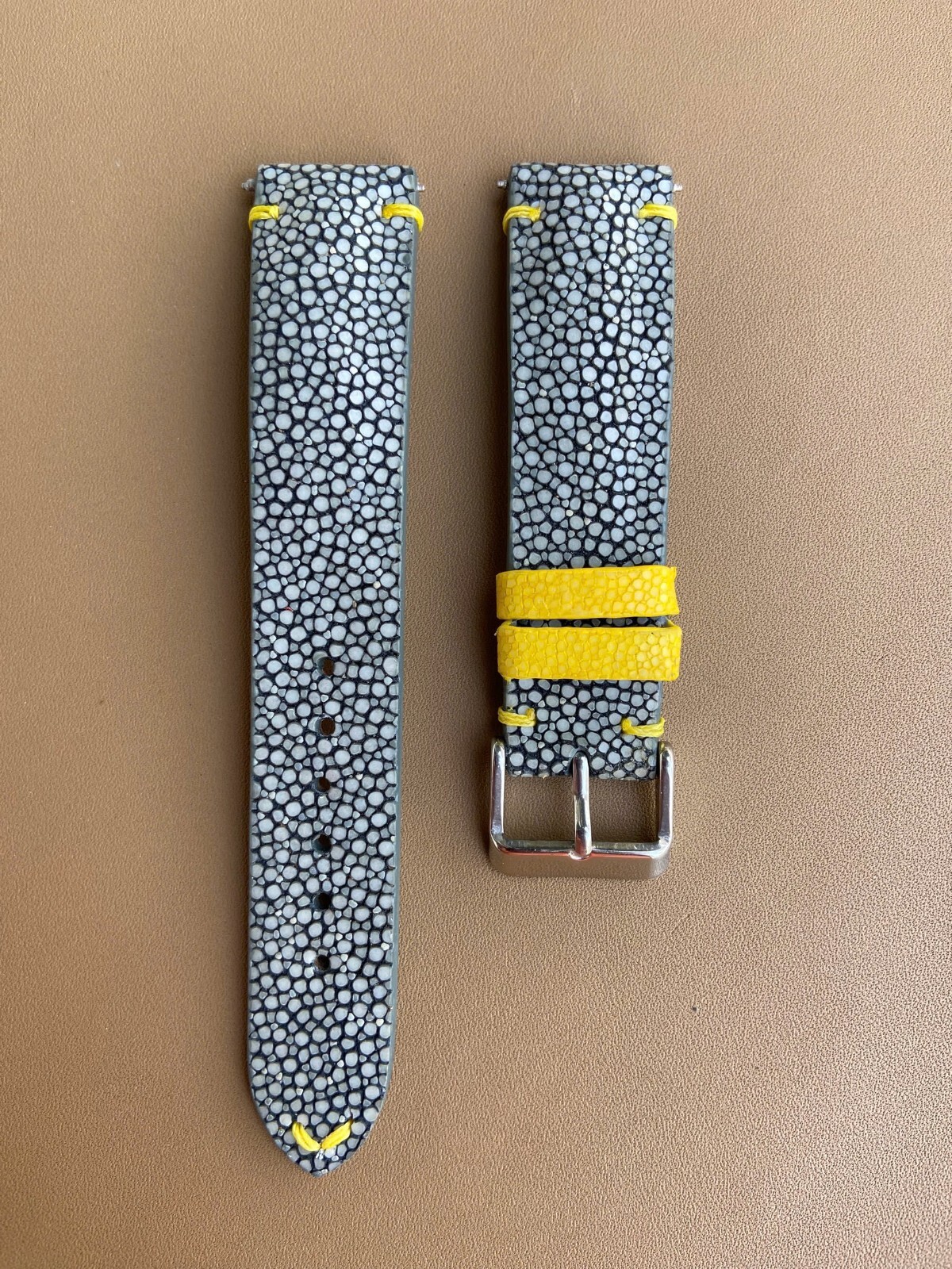 Black Stingray Leather Watch Strap Band, Size 18mm 19mm 20mm 21mm 22mm 24mm 26mm