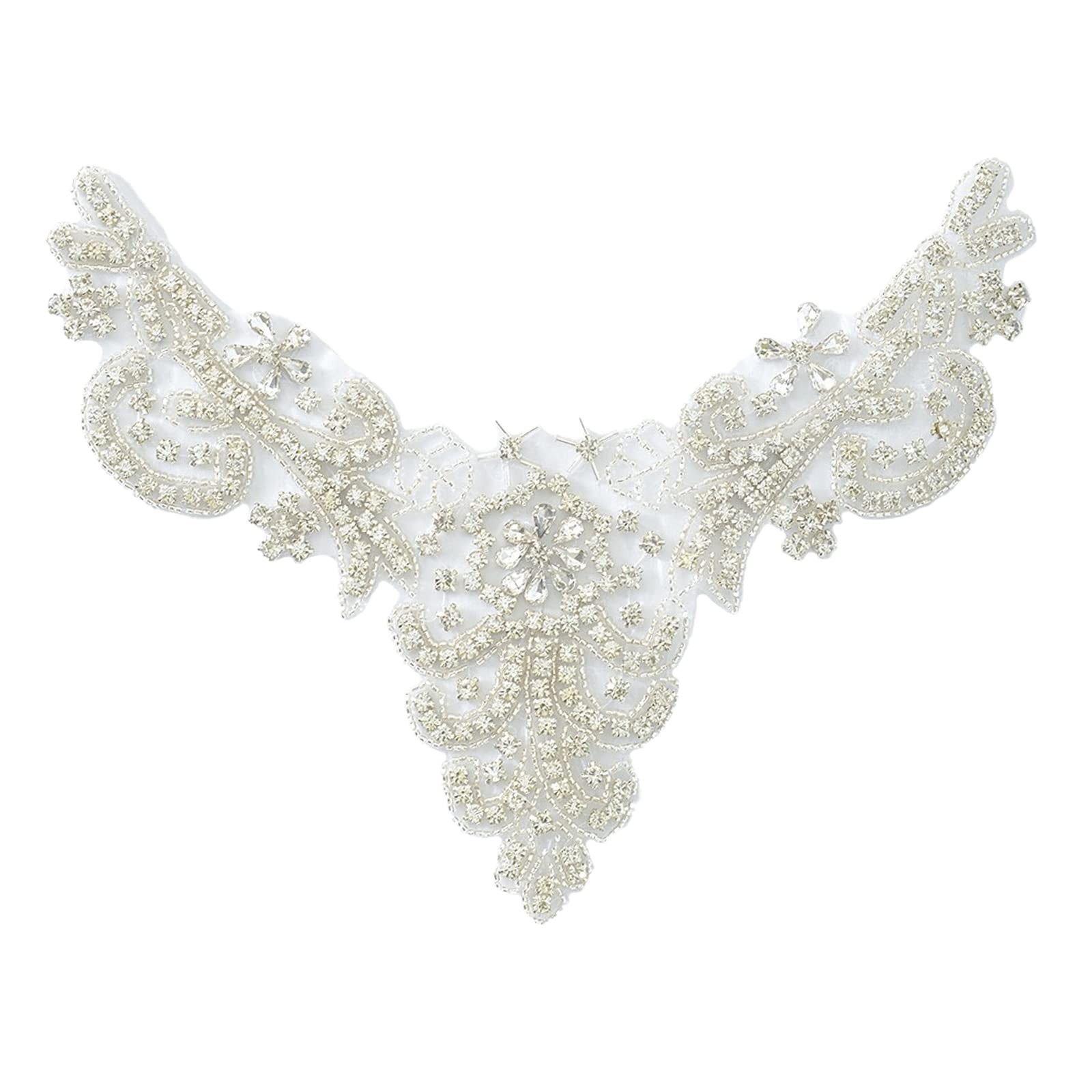 Diamante Sweet Heart Rhinestone Bridal Sash Applique, Pearl Beaded Wedding Ap…