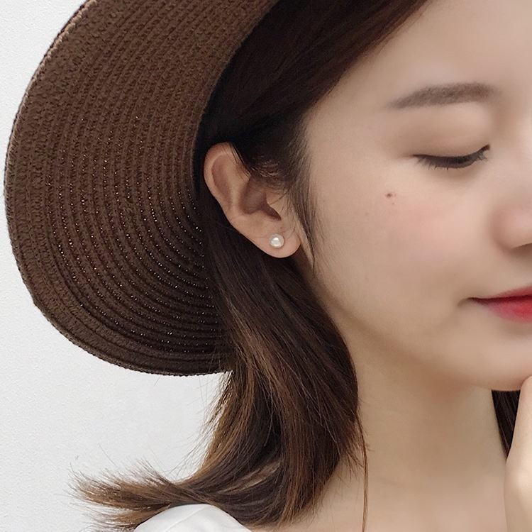 Round Shape Lab Created Shell Pearl Stud Earrings for Women in 925 Silver