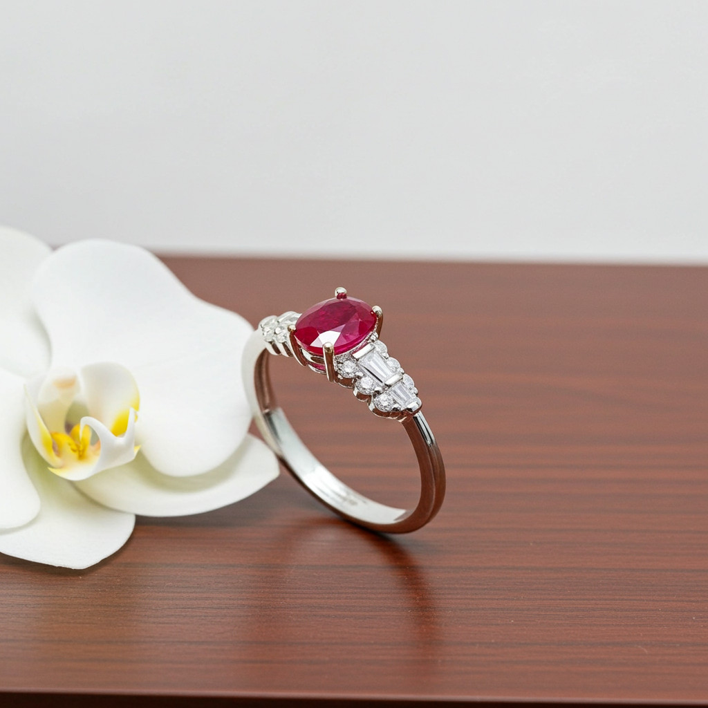 Natural Burma Ruby Ring 3x4mm, Dainty Ruby Ring 925 Sterling Silver