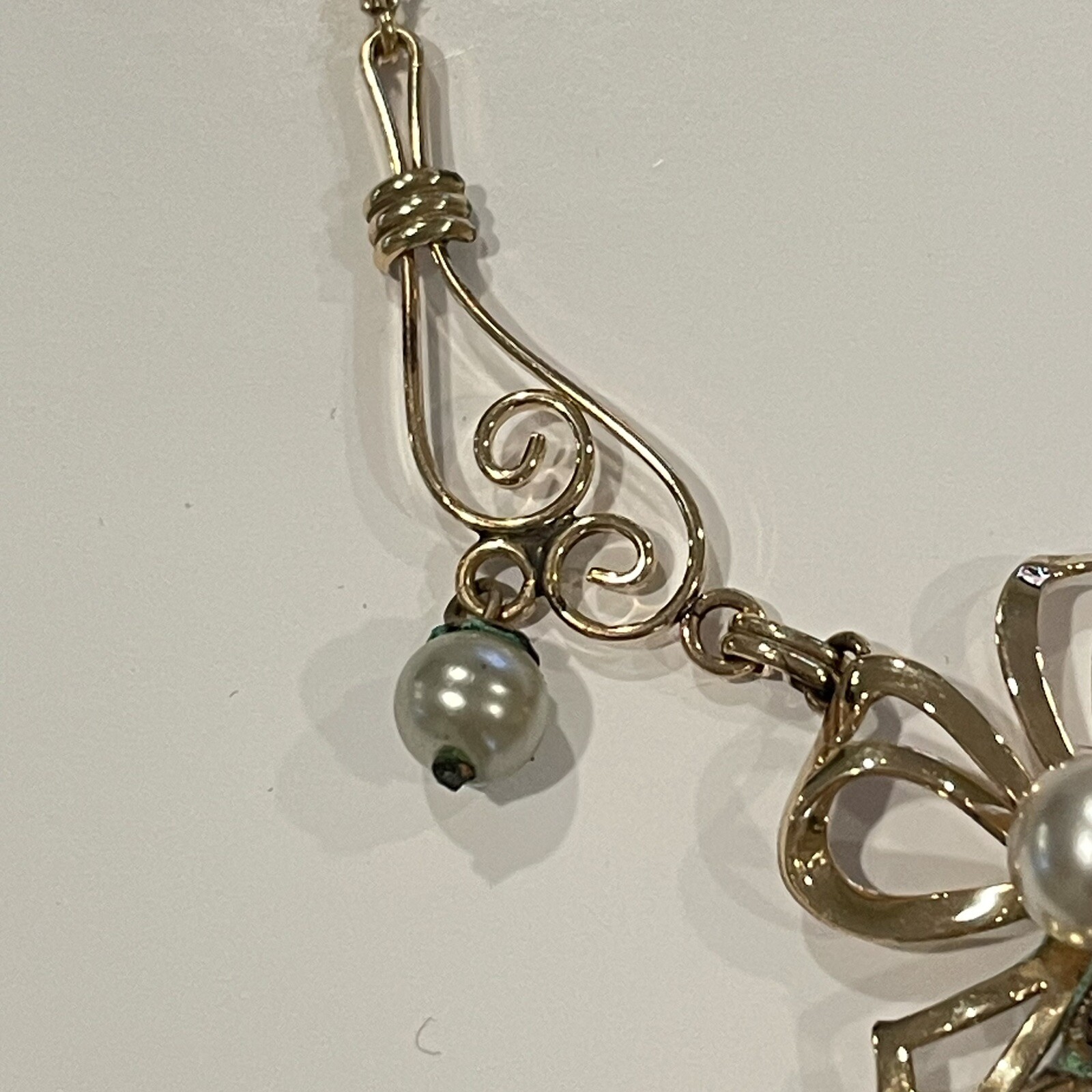 Vintage Van Dell 12k Gold Filled Bow Necklace And Earrings Set Pearls