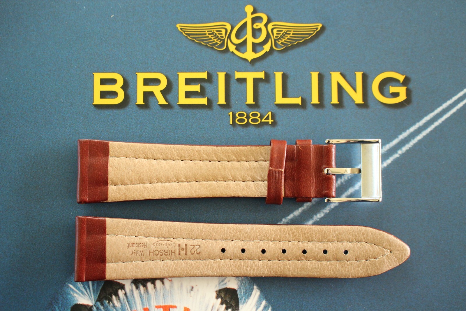 NOS 22-18 BROWN WAX CALF TONGUE BUCKLE WATCH BAND WATCHBAND STRAP FOR BREITLING
