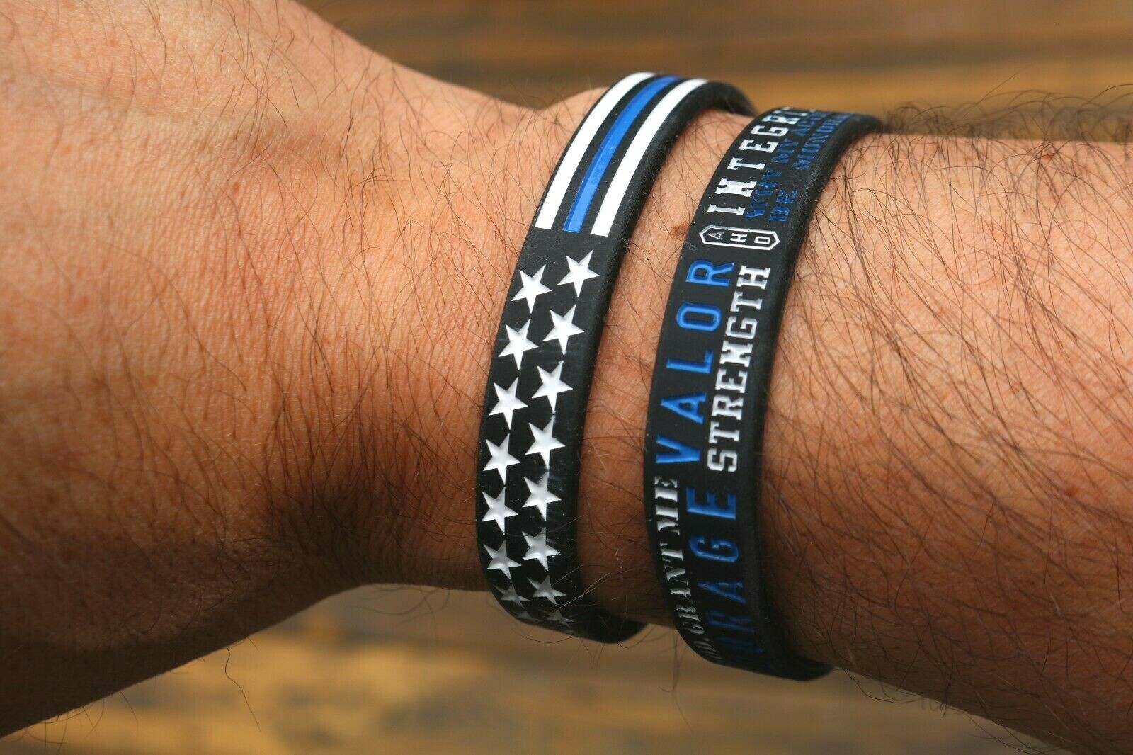 Thin Blue Line Silicone Bracelet 2 pk Policeman’s Prayer Blue Line American Flag