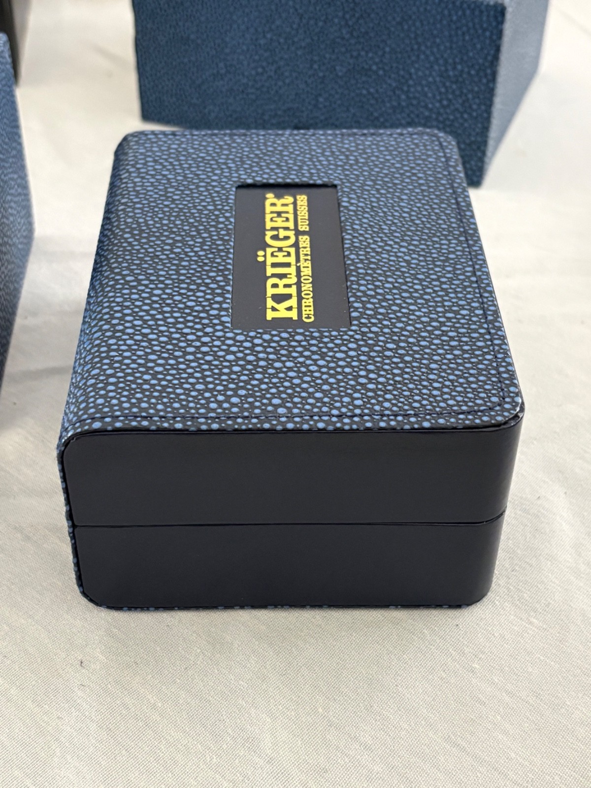 Krieger Chronometres Suisses Blue Stingray Skin Watch Box w/ Booklet / Papers