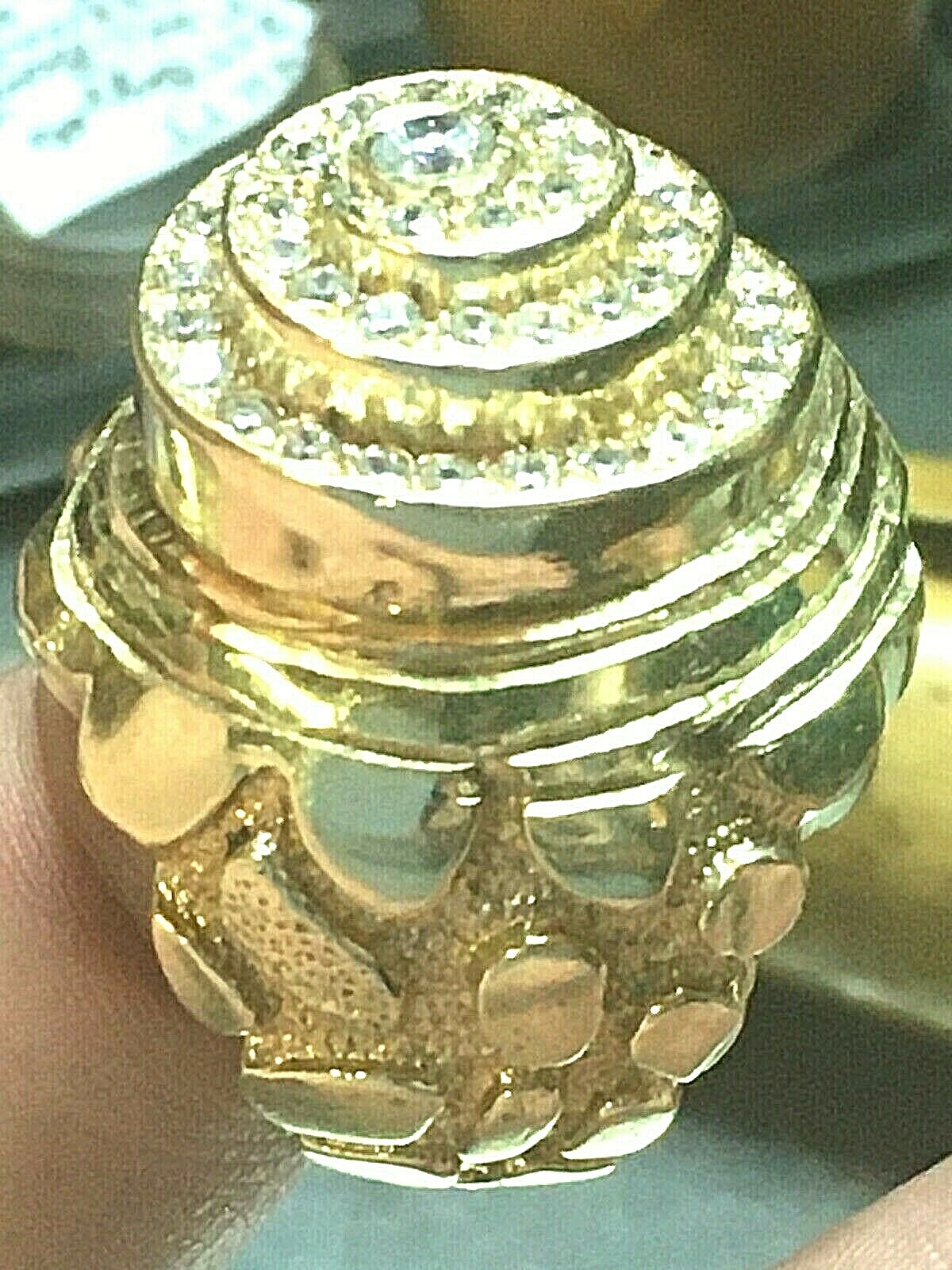 1oK Gold, HUGE HEAVY Hip Hop NUGGET BLING Ring, Kentucky Cluster, Weighs 39.2gms