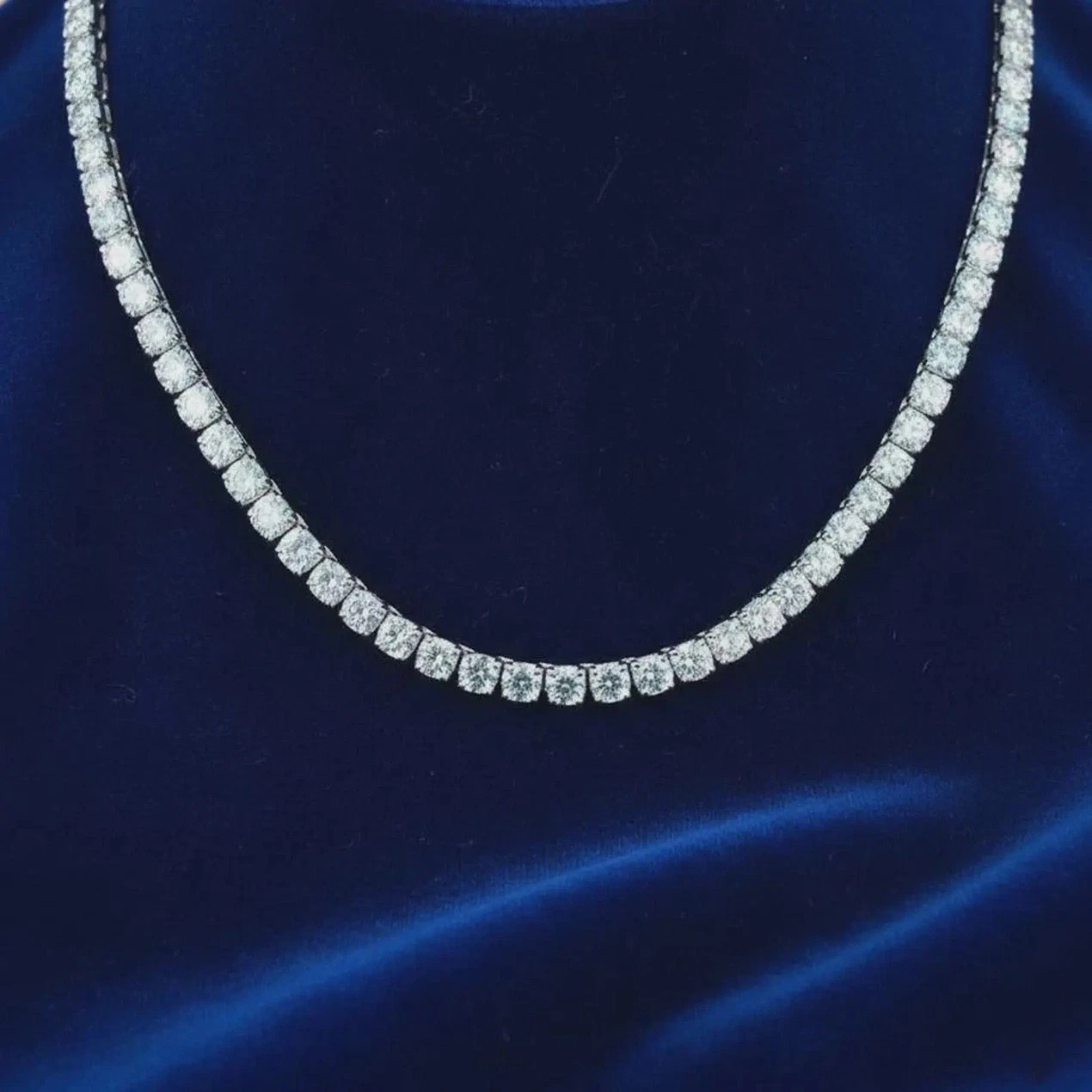 RARE 50 + Carat, 5mm, 18 inches Blue Diamond Tennis Necklace, Wedding Gift,