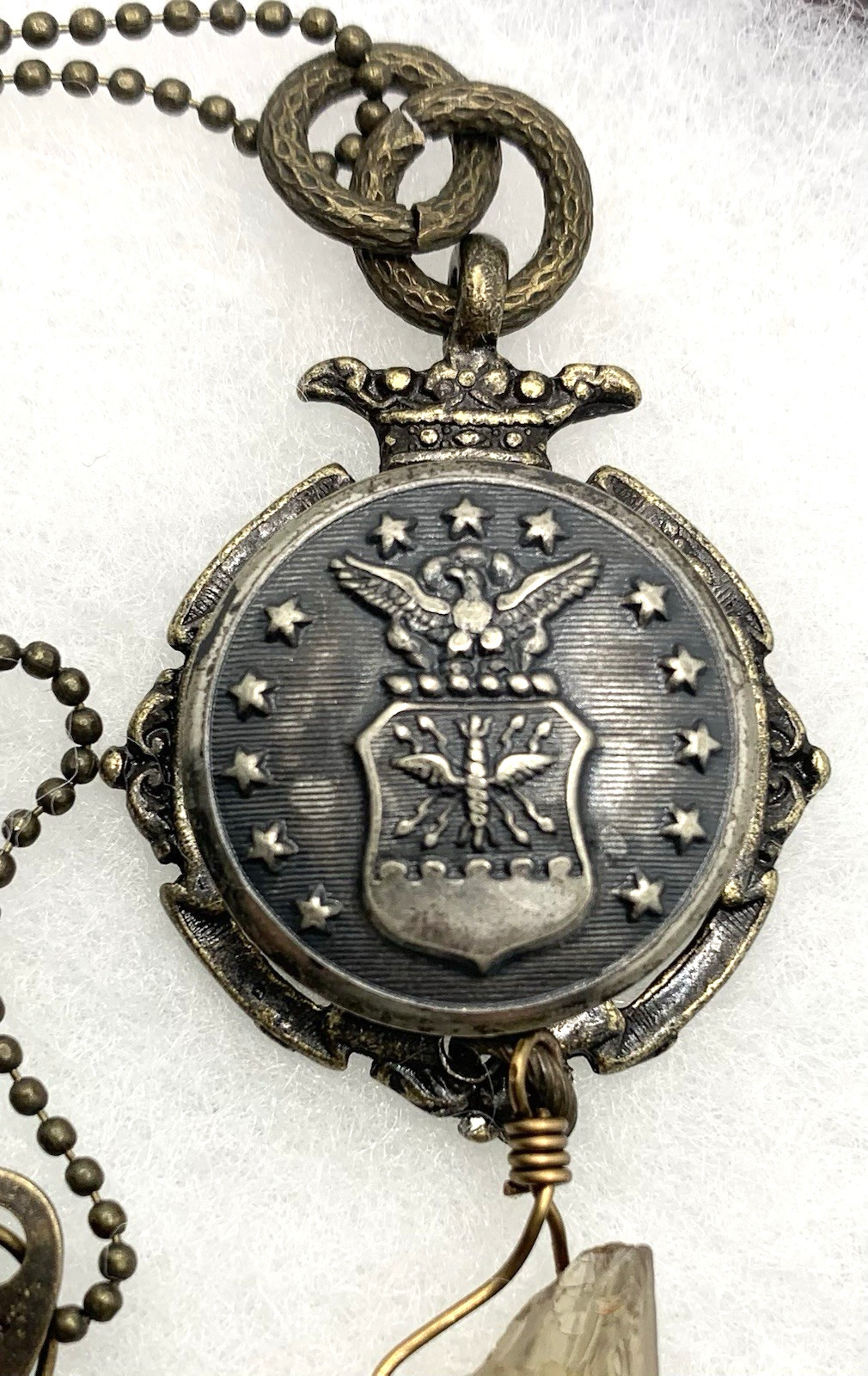 NEW Handmade Artisan Pendant Necklace US ARMY, One-of-a-Kind, Raw Crystal
