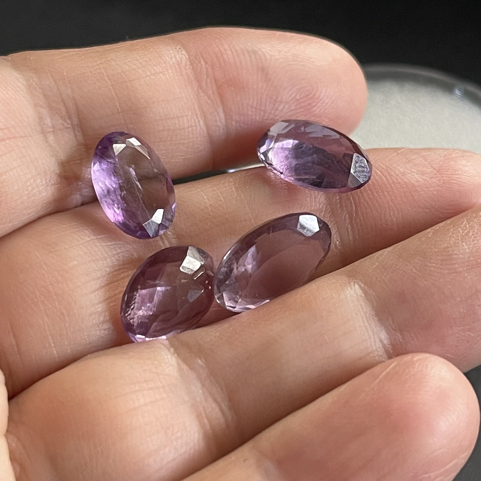 18.25ct 12.6-14.2mm 4pc Lot Purple Amethyst Oval Faceted Cabochons Gems