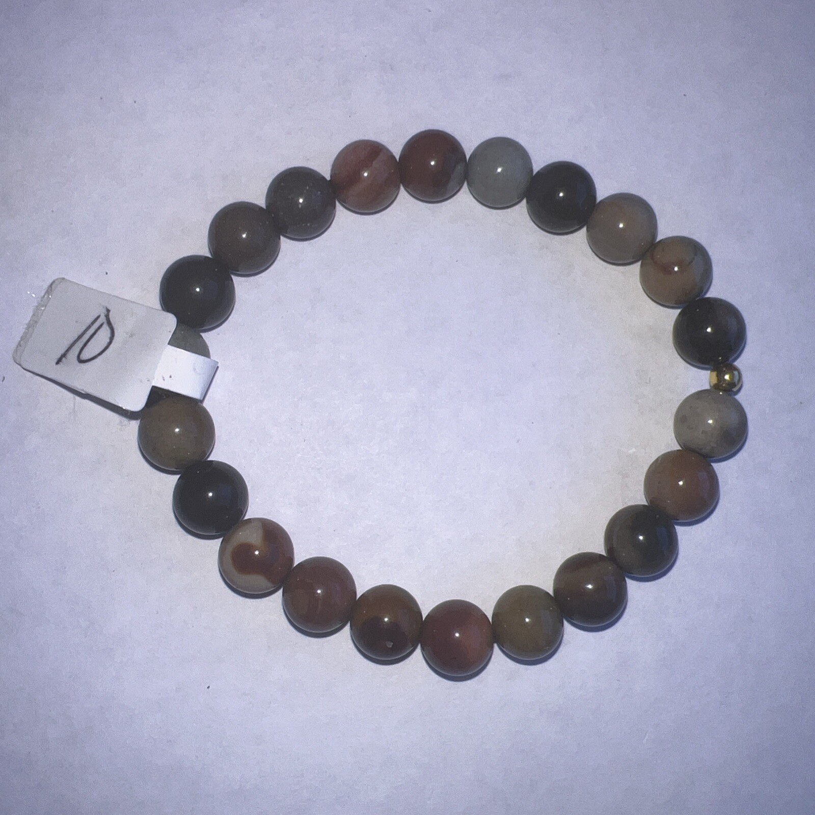Multicolor Beaded Bracelet, 7.5in, Beads, Black, Brown, Green, Gray, Gold, Red