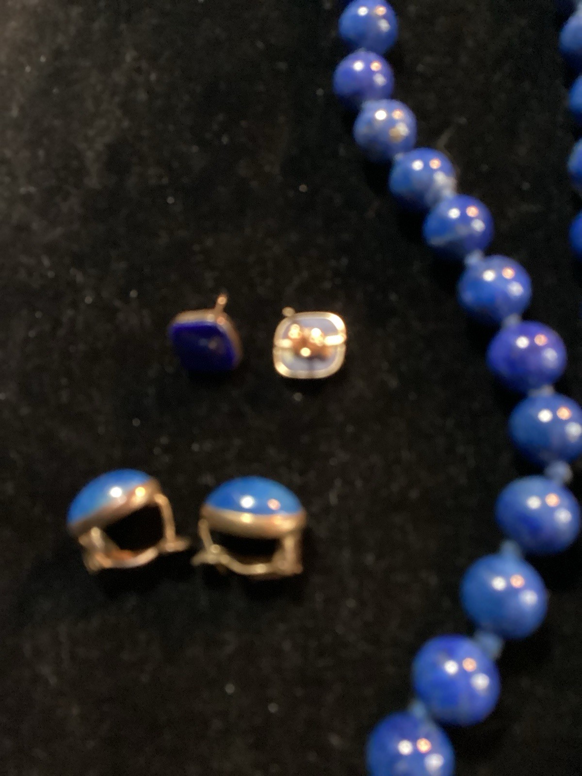 Lapis 24 Inch Long Necklace And 2 Pairs Matching Earrings In My Photos!