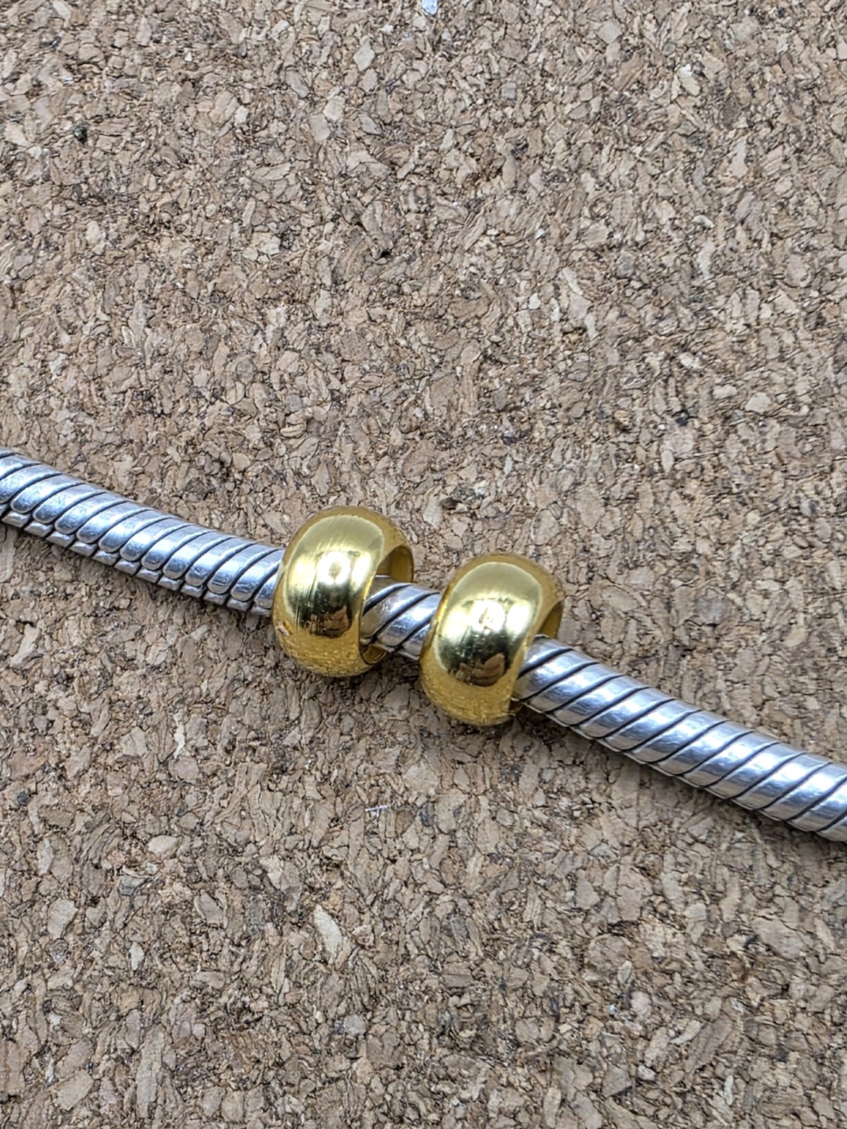 2 Gold Over Silver Smooth Spacer European Charm Beads Lot