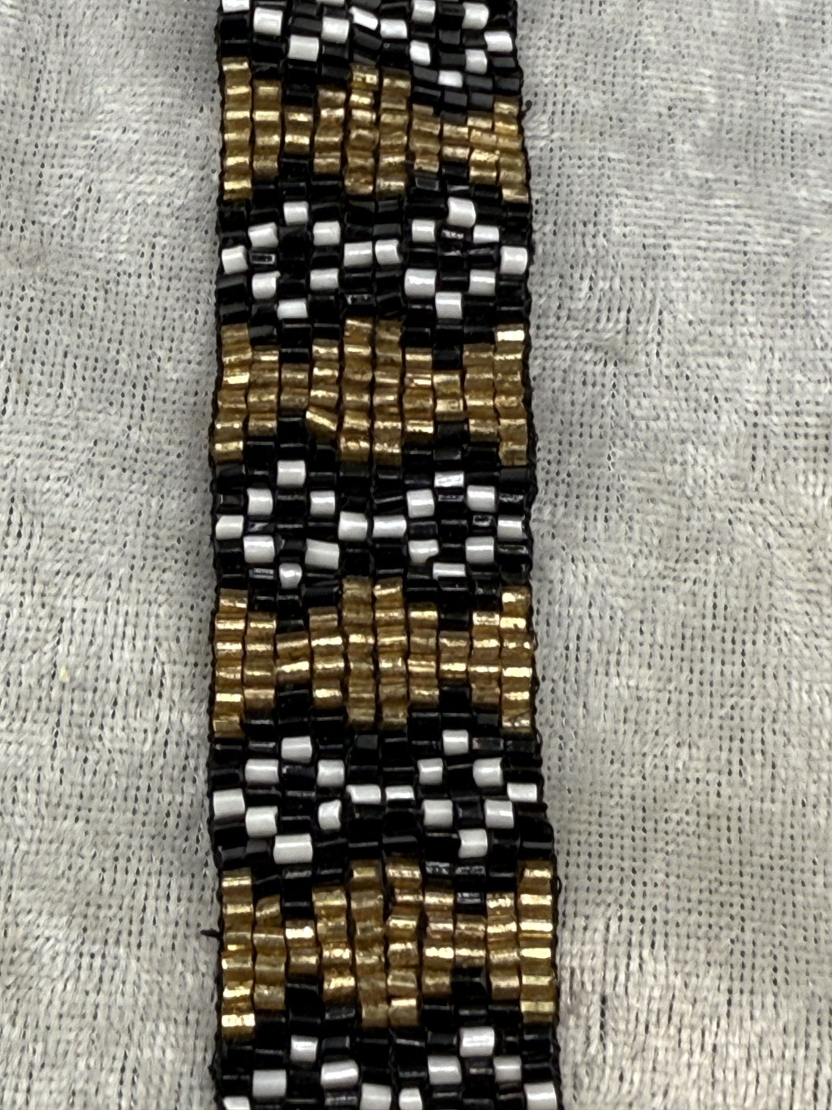 Vintage Southwestern Fringe Beaded Y Tassel Necklace Gold Black White Statement