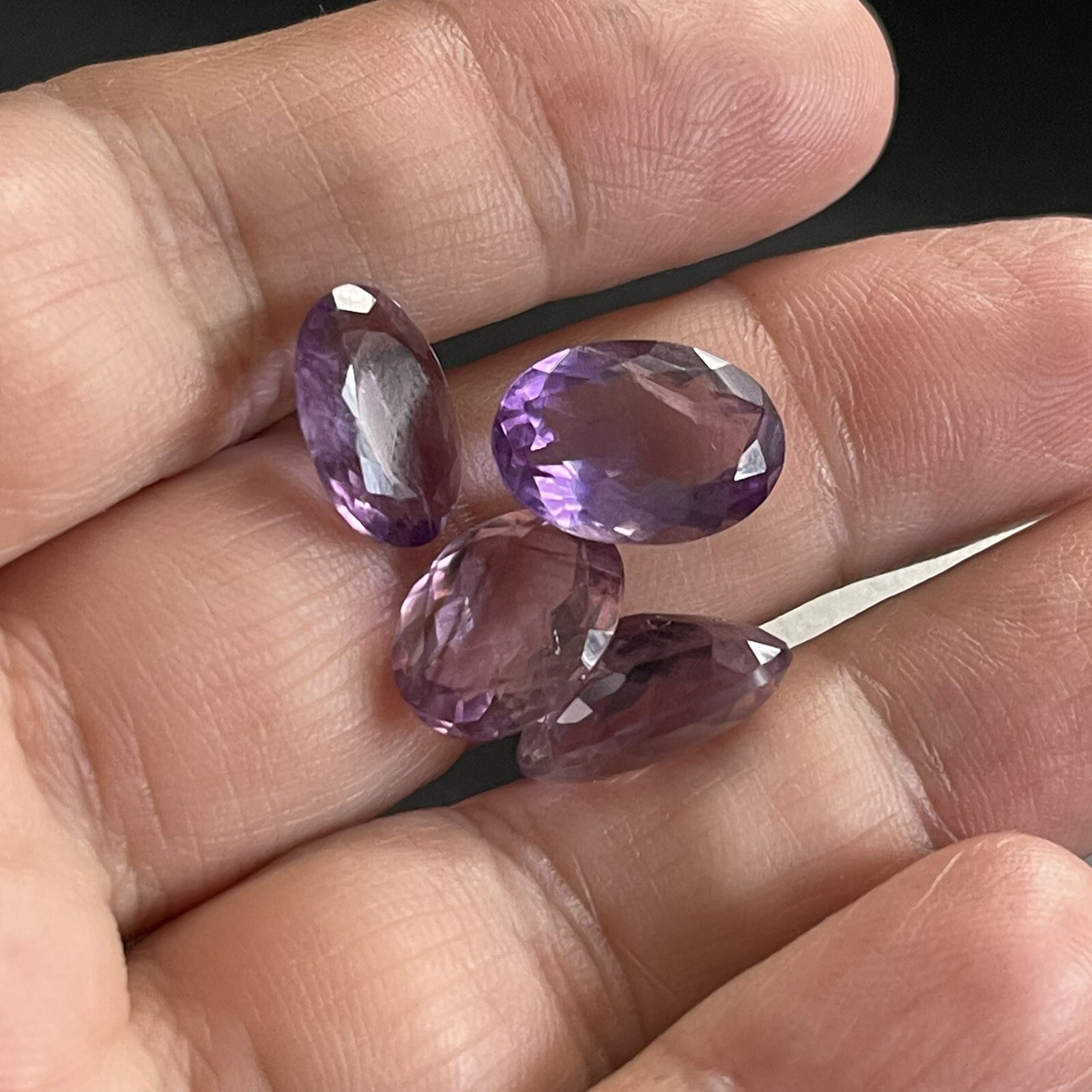 18.25ct 12.6-14.2mm 4pc Lot Purple Amethyst Oval Faceted Cabochons Gems