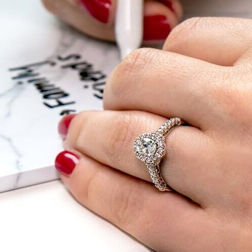 2CT Simulated Diamond Bridal Ring Silver Plated Stunning Ring For Valentine Gift