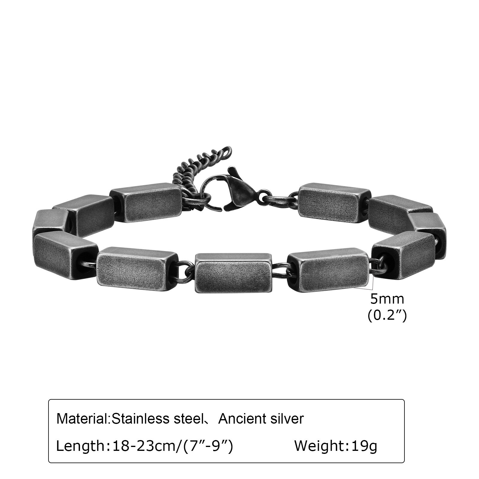7″-9″ Silver Black Chain Bracelet Retro Men’s Stainless Steel Engagement 18-23cm