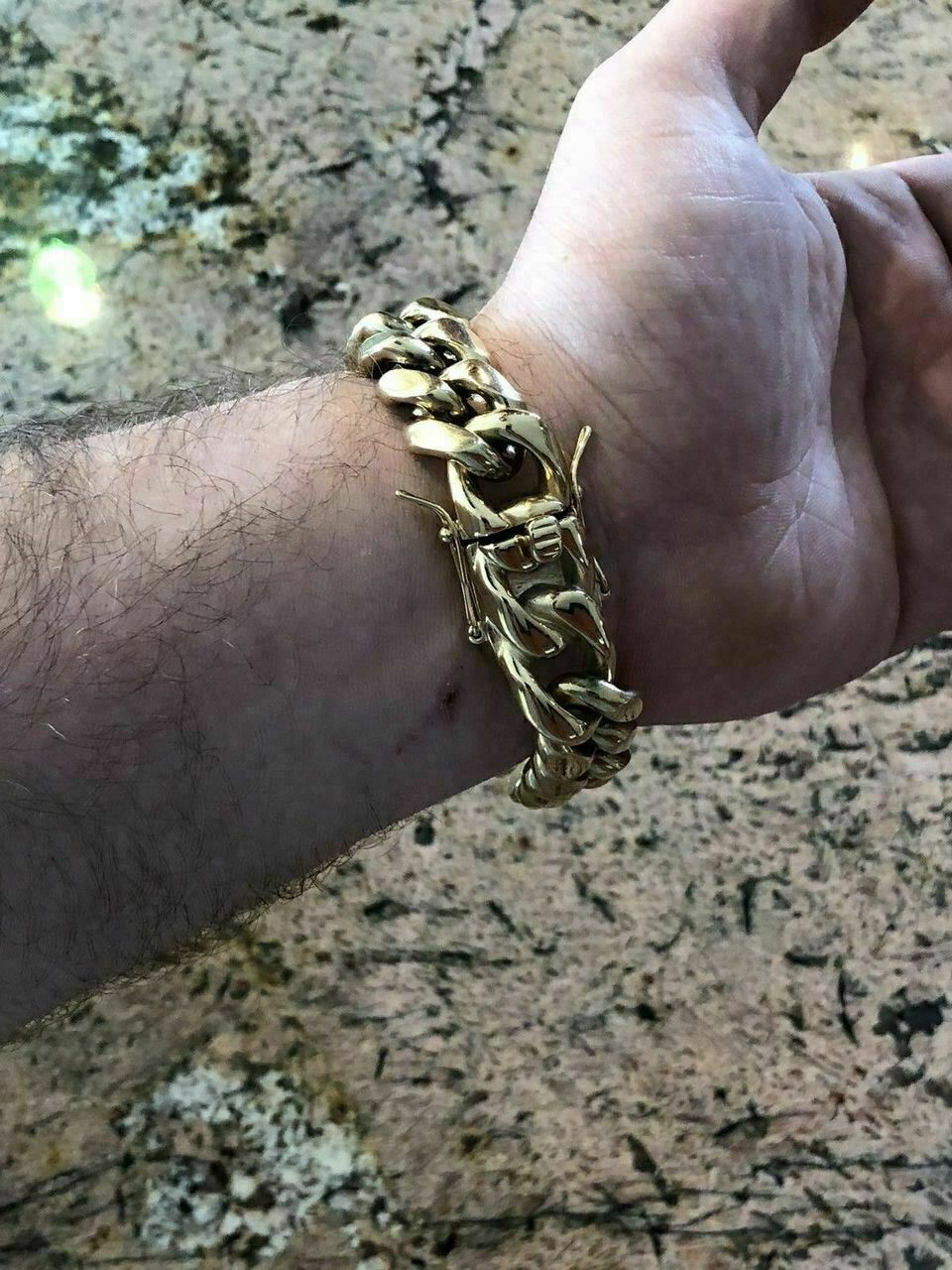 18mm Men’s Miami Cuban Link Bracelet 14k Gold Plated Stainless Steel 150 Grams