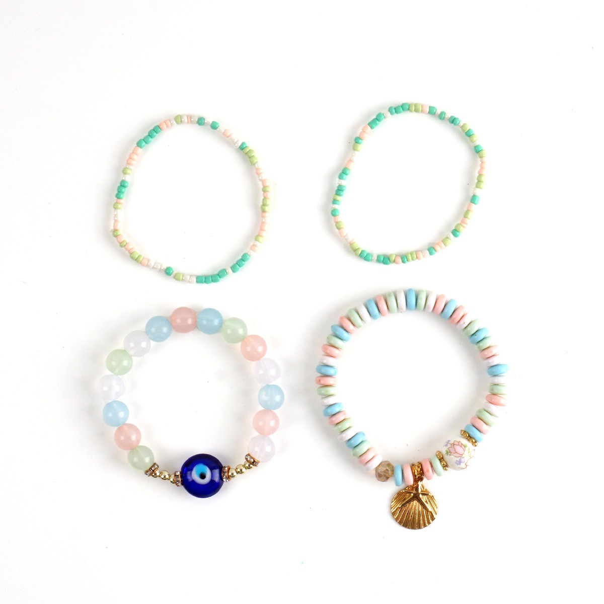 Boho Bracelet Beaded Devil’s Eye Boat Anchor Pendant Multi-Stretch Mala Beads