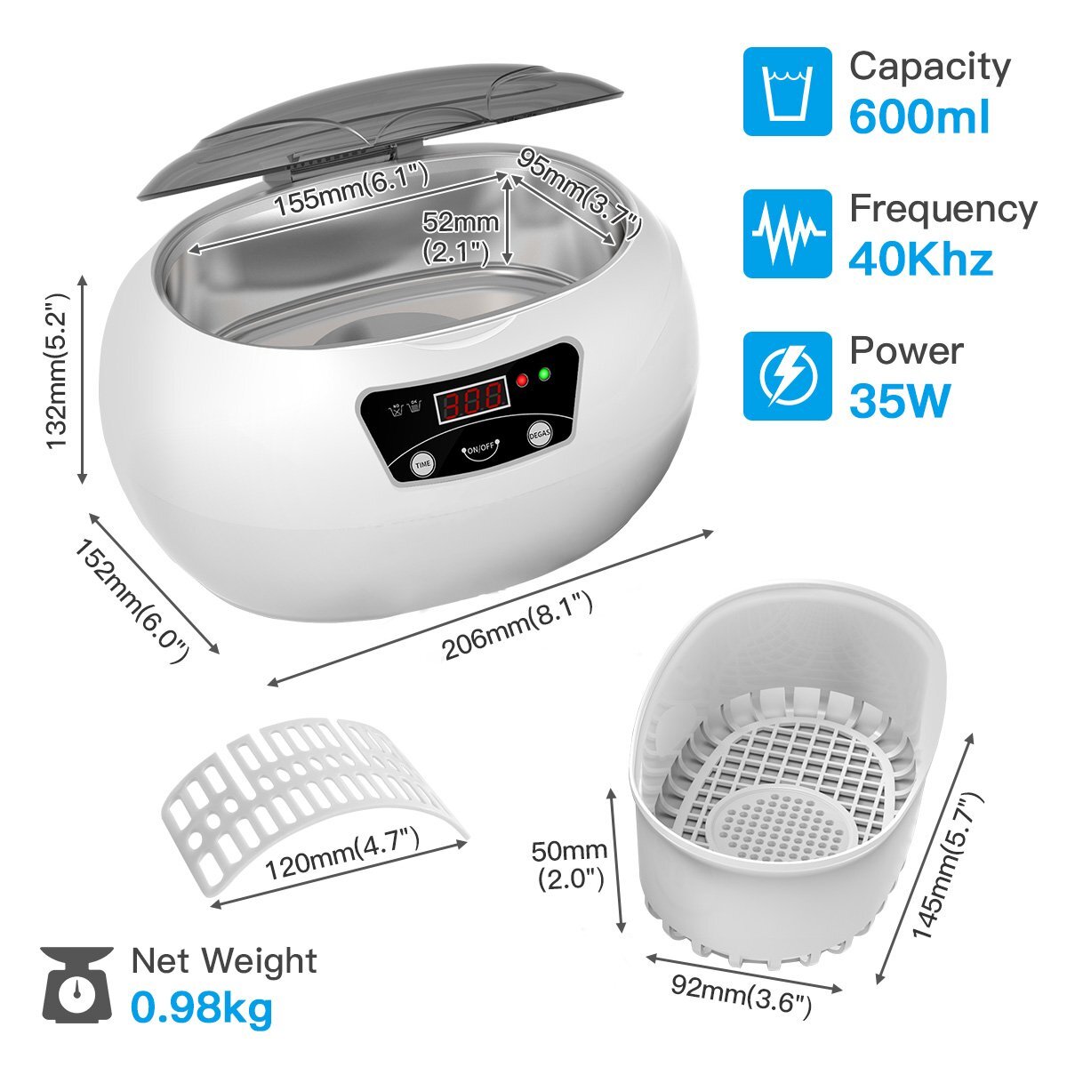 Stainless Steel Ultrasonic Cleaner Jewelry Watch Glasses Coin Cleaning Machine