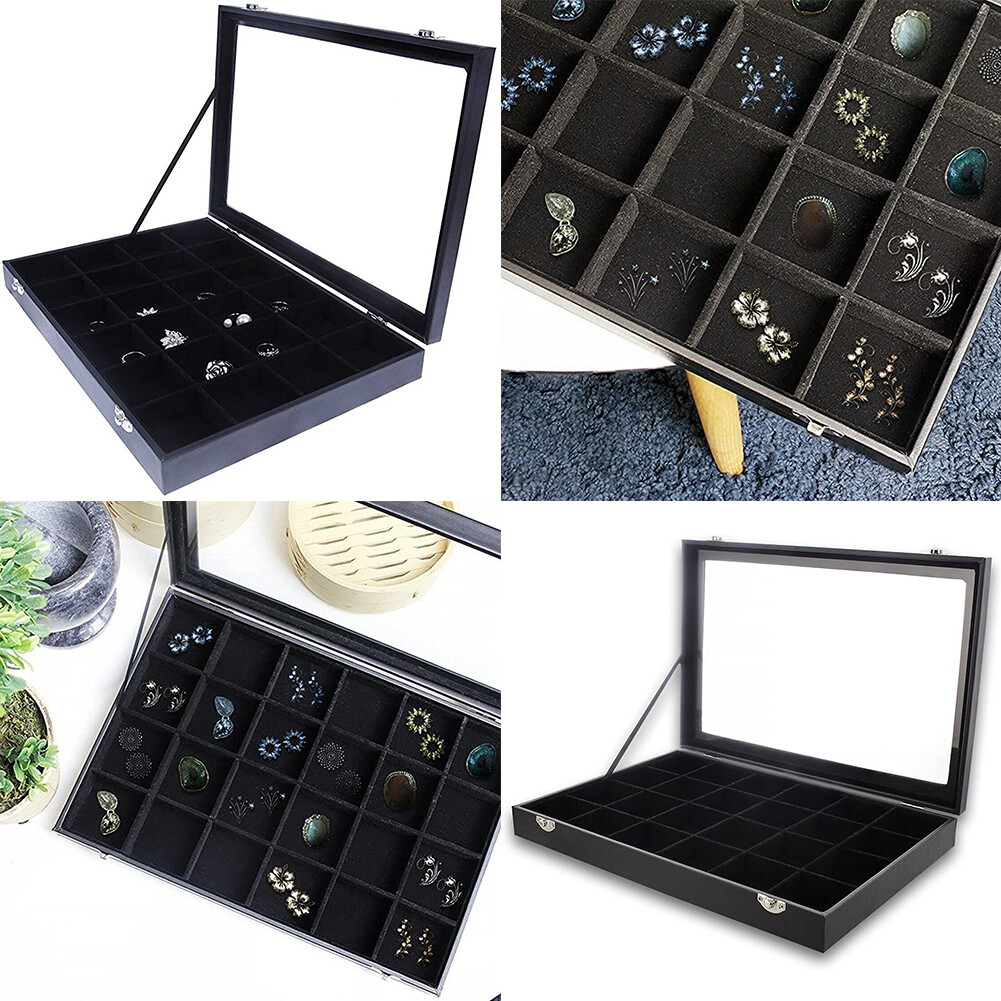US 1-2 Pc 24-Grid Jewelry Display Tray with Velvet Lining Show Case High Quality