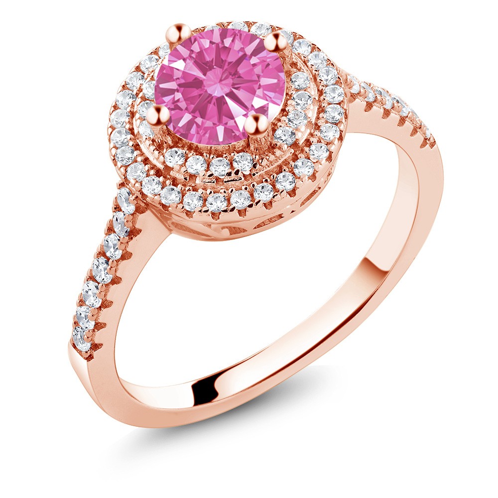 1.11 Ct Pink 18K Rose Gold Plated Silver Ring Made with Zirconia