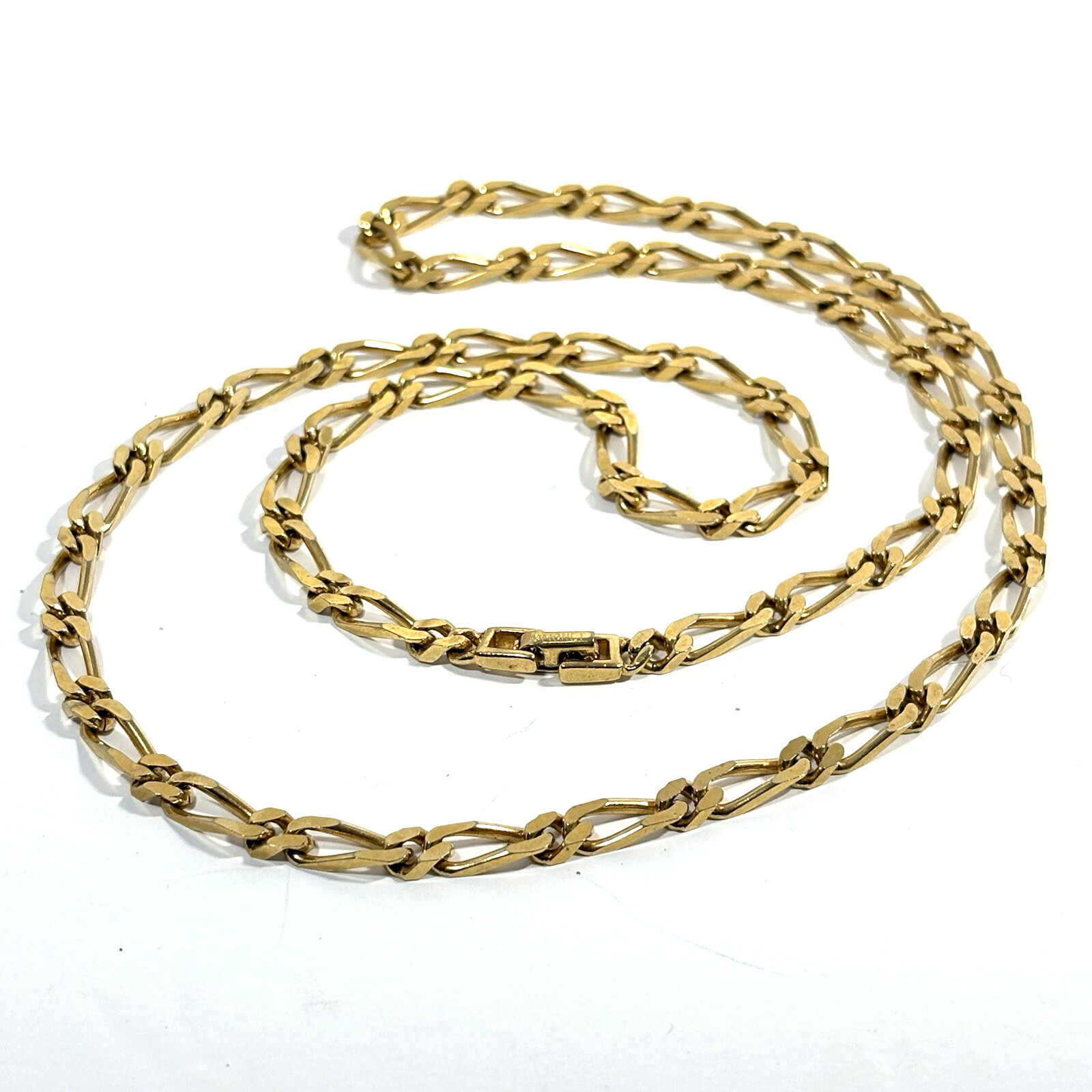 Vintage Signed MONET Gold Tone Chain Necklace Figaro Flat Link 30″