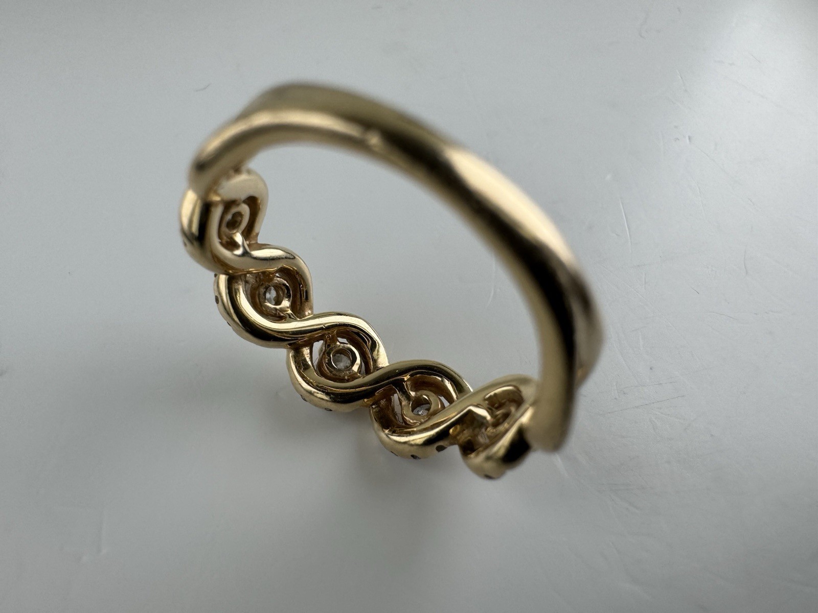 14k Yellow Gold Diamond DNA Criss Cross Anniversary Band Ring Size 6.75″ LLJ