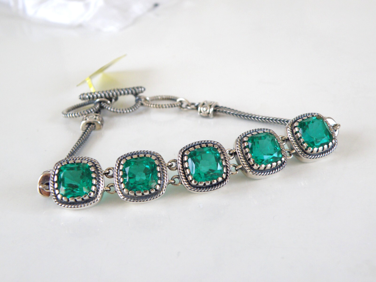 Sterling Silver 925 Green Fluorite Gemstone Tennis Station Bracelet