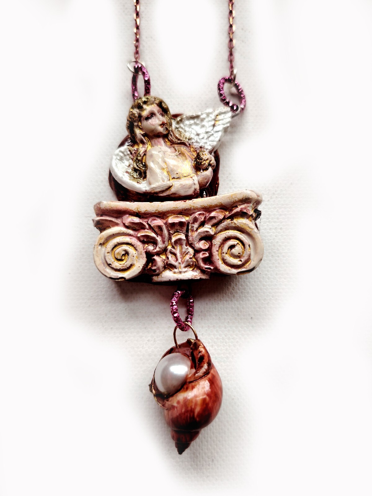 Necklace Winged Angel Cherub Talisman Baroque Pendant Amulet Shell Jewelry Charm