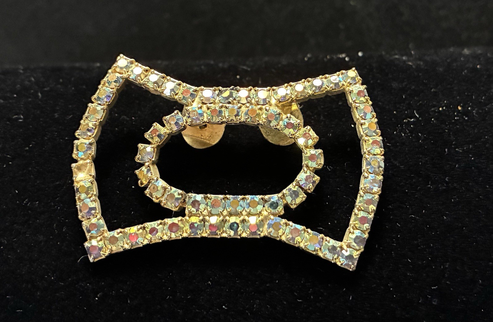 VTG Aurora Borealis Rhinestones Shoe Clips Silver Tone