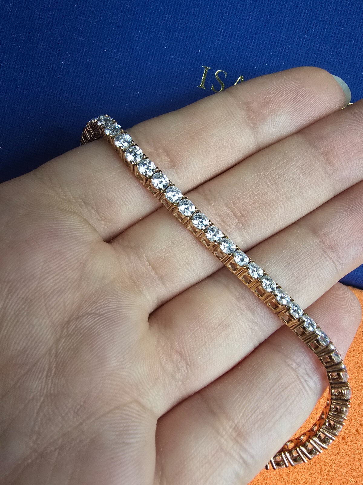3mm Round Cut VVS1/D Diamond One Row Tennis Bracelet Solid 10K Rose Gold 7″