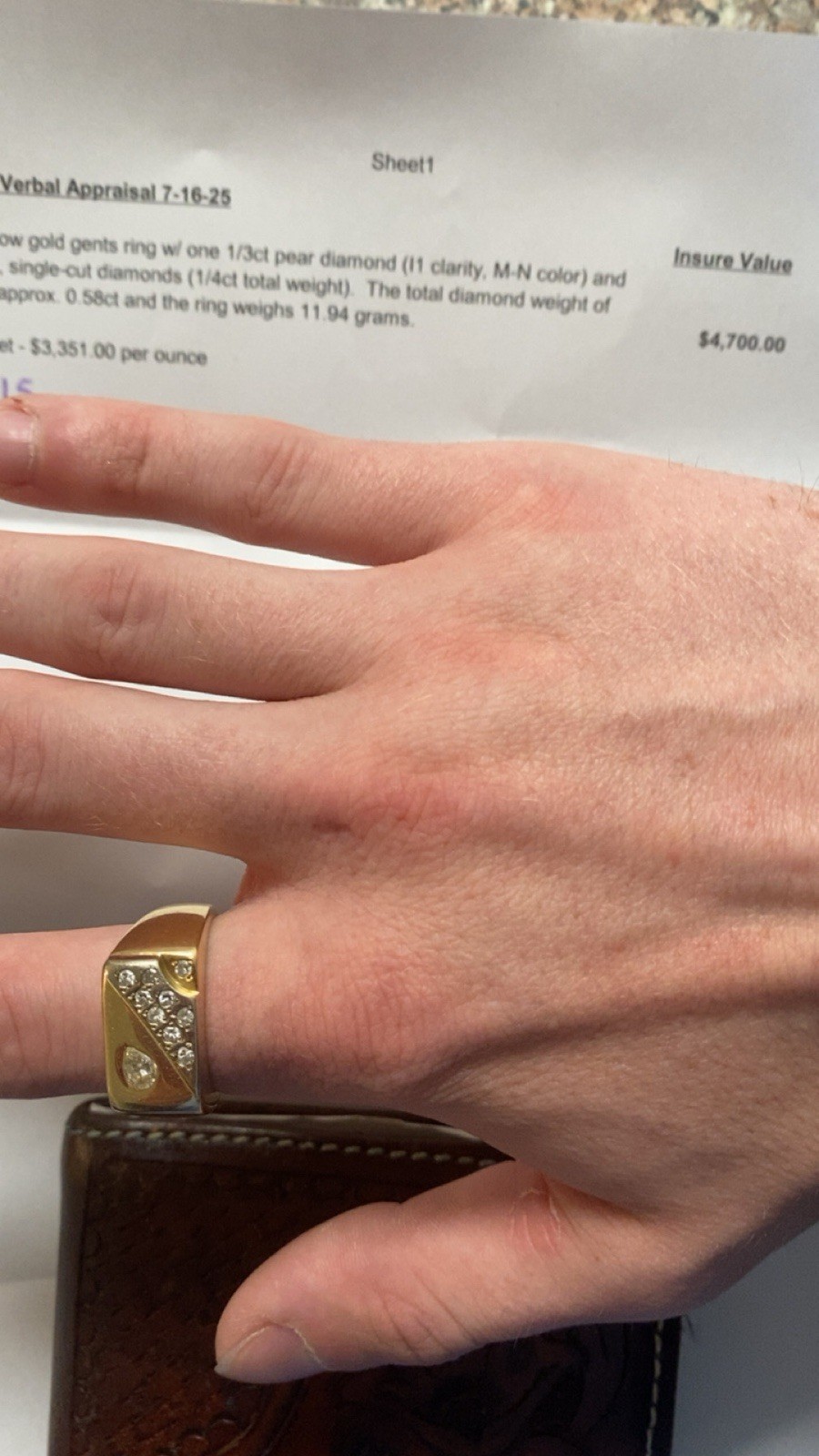 Custom Vintage 14kt Yellow Gold Cigar Ring 0.58cts Diamonds SIZE 15